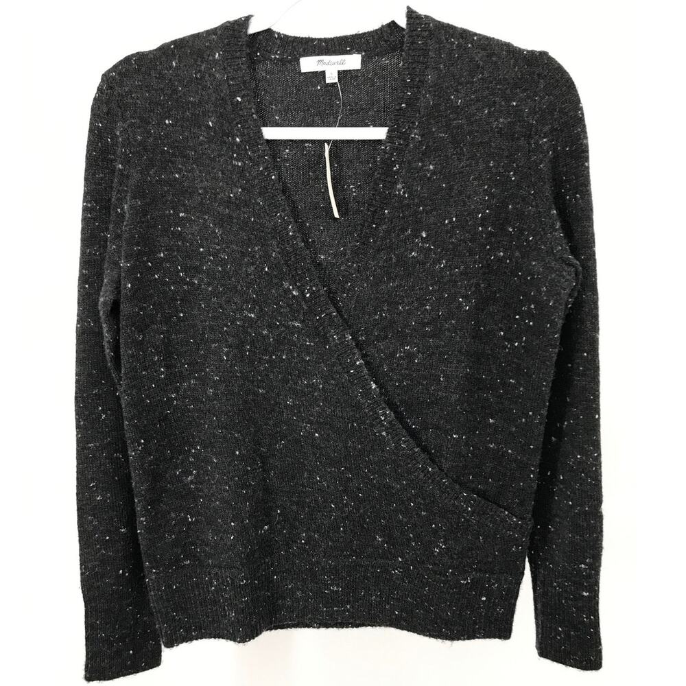 Madewell Charcoal Gray Speckled Faux Wrap Sweater Womens S Wool Blend